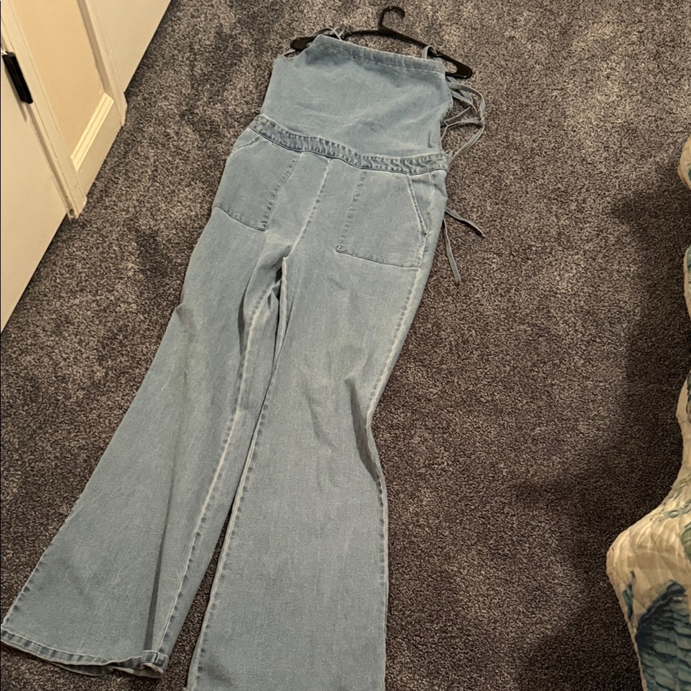 Fashion Nova Light Blue Denim Jumpsuit
